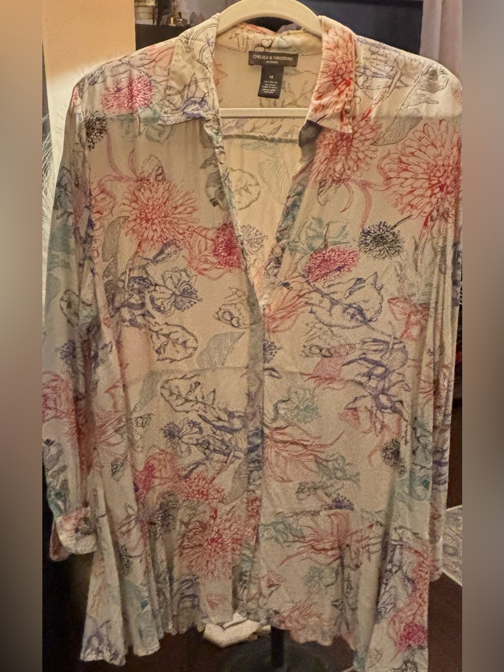 Chelsea & Theodore Cream Top with Blue and Red Floral Print
